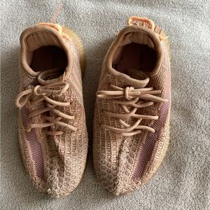 Adidas Yeezy Beige and Pink Knit Sneakers